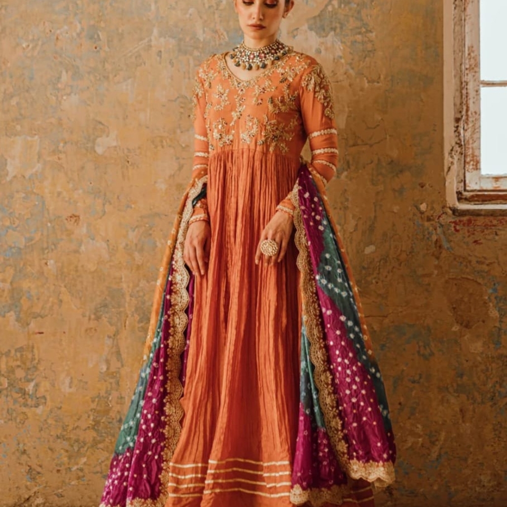 Elegant Orange and Purple Embellished Dress